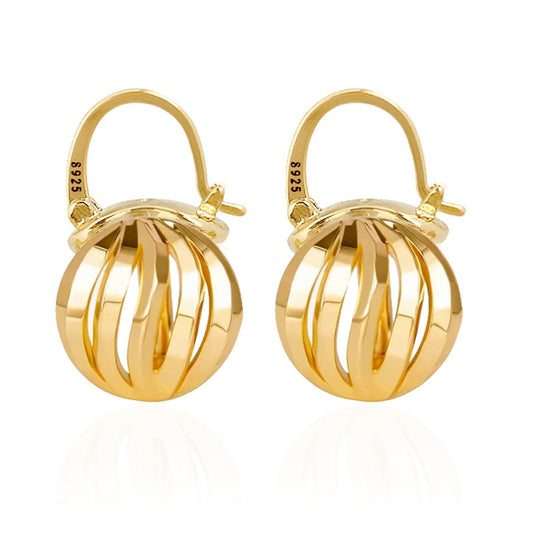 OwMell Elegant 925 Sterling Silver Pearl Drop Earrings Dangle Stud Silver Plated Earrings for Women Large Size 12mm - Hollowed Ball Gold