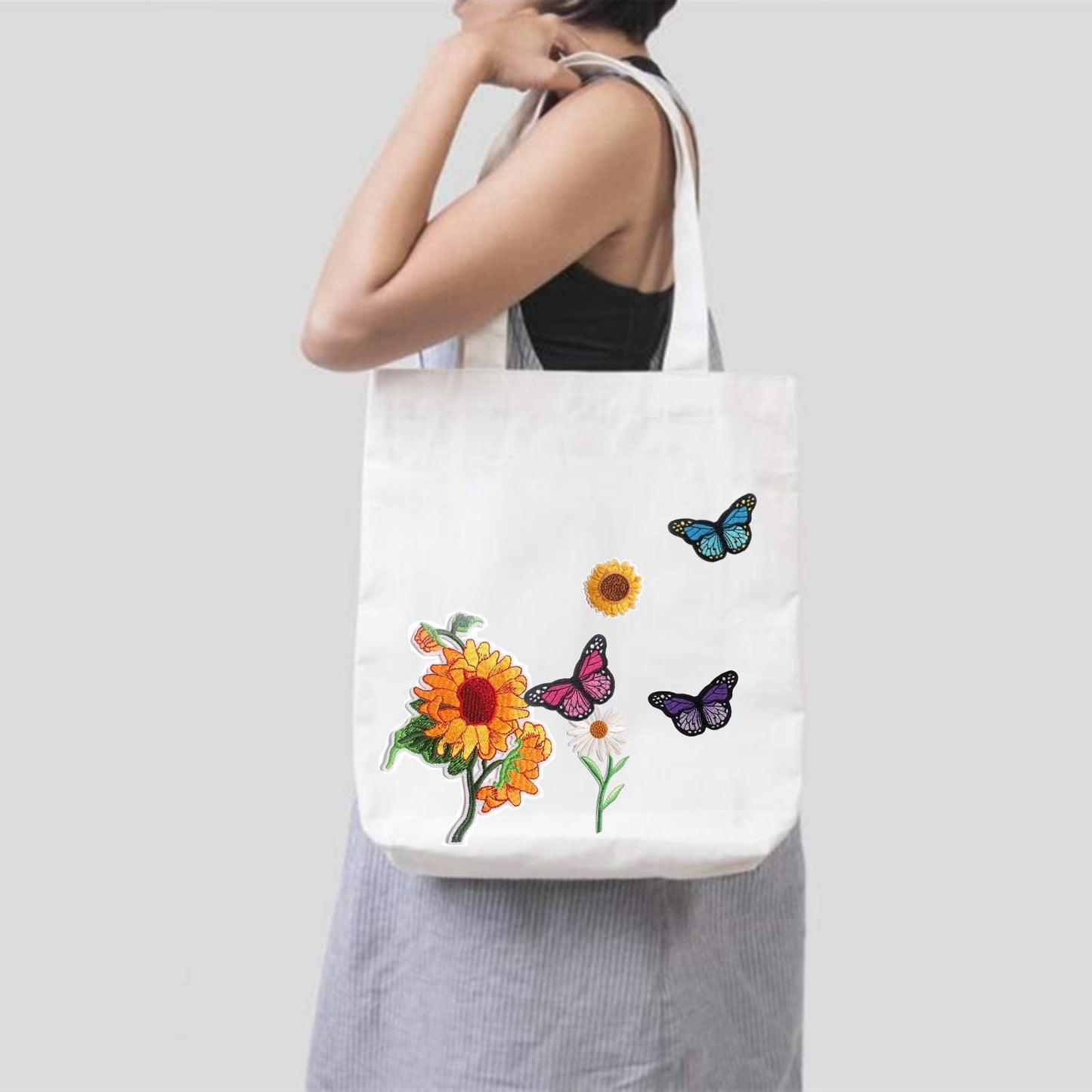 NNHOM 35 PCS Embroidered Iron-On Patches Set – Sunflower & Butterfly Designs | DIY Sewing or Heat Press Appliqué for Clothing Repair, Jeans, Jackets, Backpacks, Hats & Craft Decoration