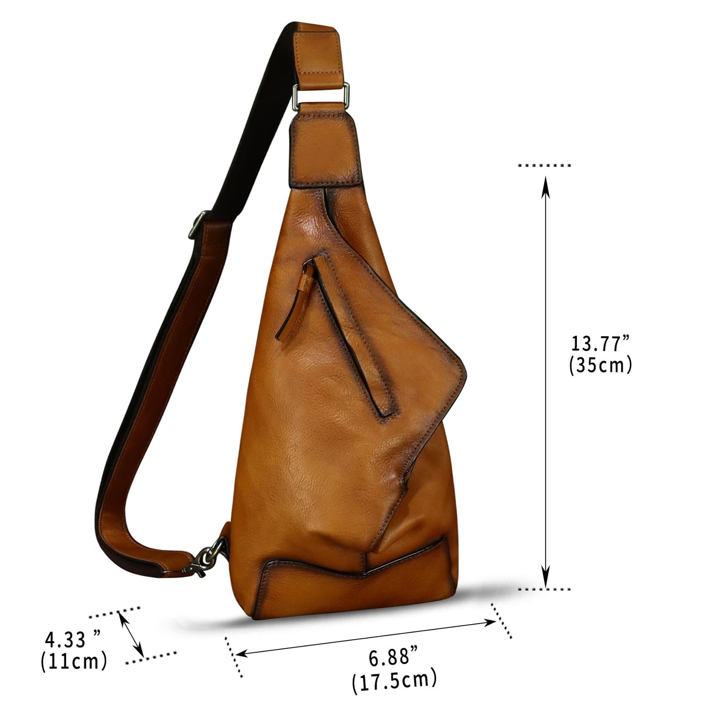Genuine Leather Sling Bag for Men and Women Vintage Desinger Chest Over Shoulder Crossbody Bag Sling Backpack Purse (Brown)