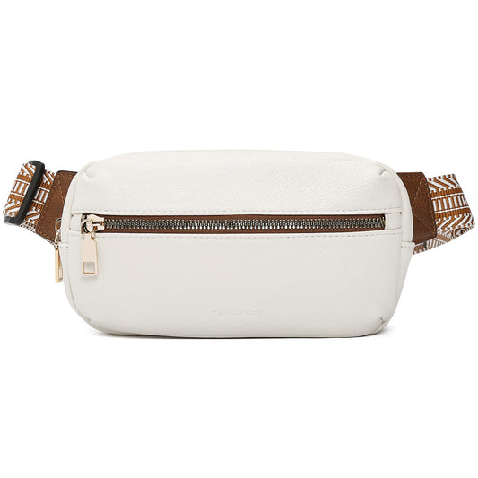 FOXLOVER Small Leather Fanny Packs for Women Waterproof Belt Bag Crossbody Sling Chest Bag Designer Mini Travel Purse(White)