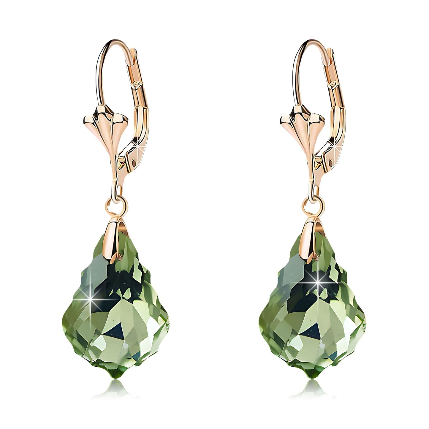 Austrian Crystal Baroque Drop Leverback Earrings for Women Fashion 14K Gold Plated Hypoallergenic Jewelry (Green)