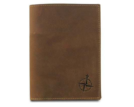 WANDERINGS Leather Travel Wallet with Passport Holder - 5.5" x 4" - Genuine Leather Case with RFID Blocking for Men and Women - Folding Wallet for Passports