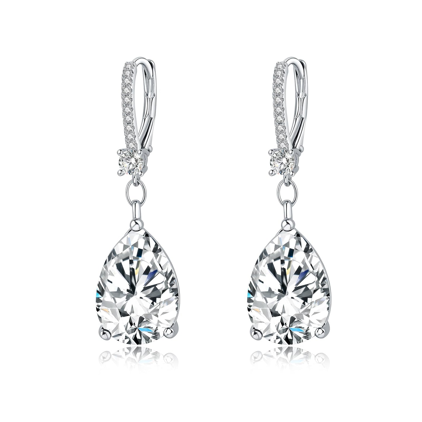 BAMIKI Sterling Silver Teardrop Leverback Dangle Earrings for Women Hypoallergenic, 10×14mm Pear Birthstone Cubic Zircon Drop Earrings Trendy Jewelry Gifts for Wife Daughter Mother