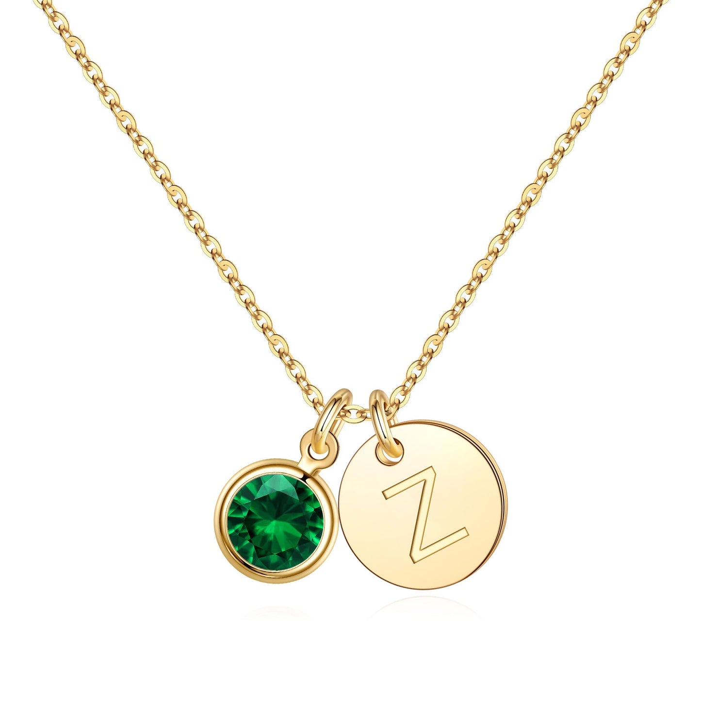 Hidepoo Initial Birthstone Necklaces for Women - Personalized Mothers Day Birthday Gift for Woman Wife Sister Grandma Mom Gifts, May Emerald Birthstone Jewelry, Disc Letter Z Necklace