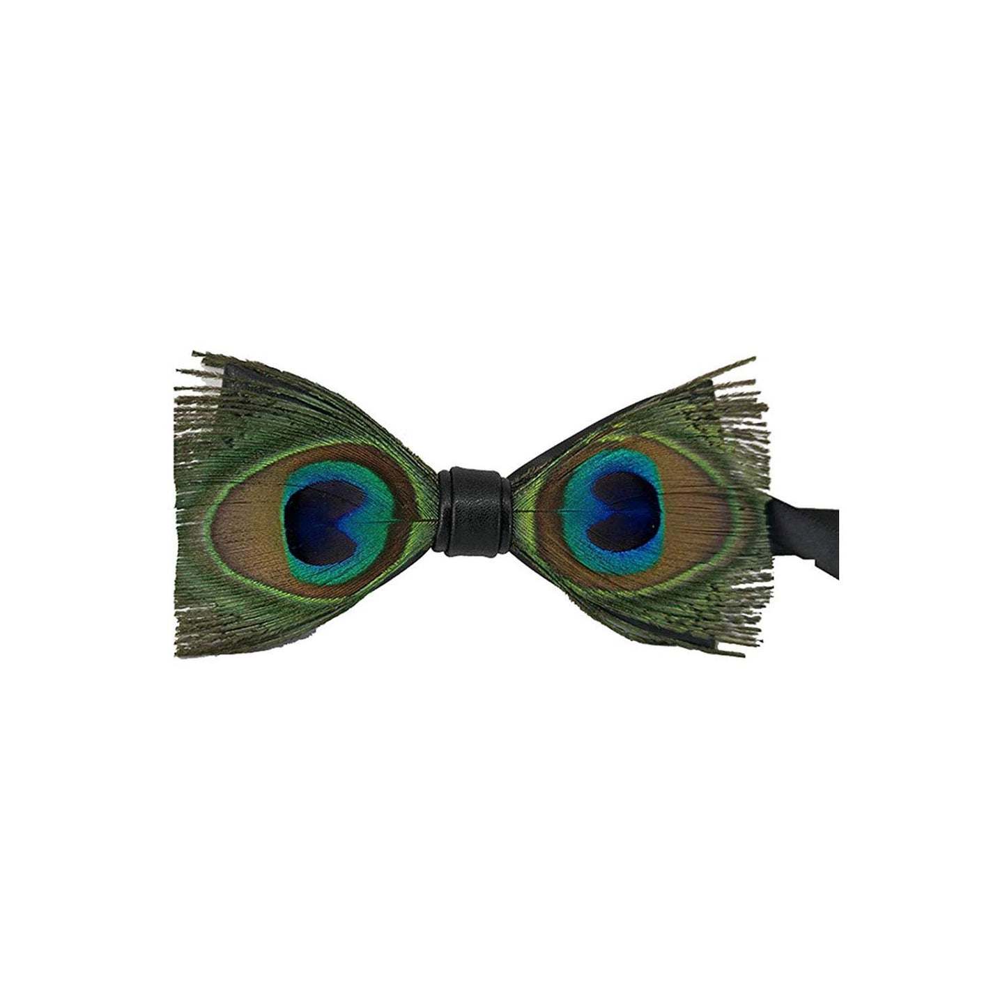 Pre-Tied Peacock Bow Tie Natural Feathers Bowtie Adjustable Length Necktie