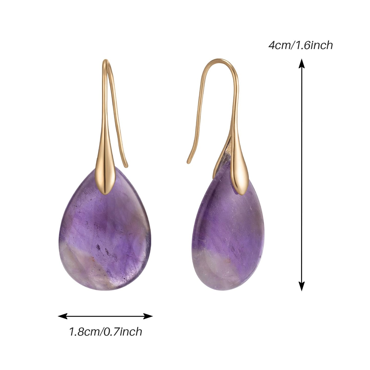 SELOVO Purple Teardrop Agate Stone Fishhook Red Stone Dangle Drop Earrings Gold Tone