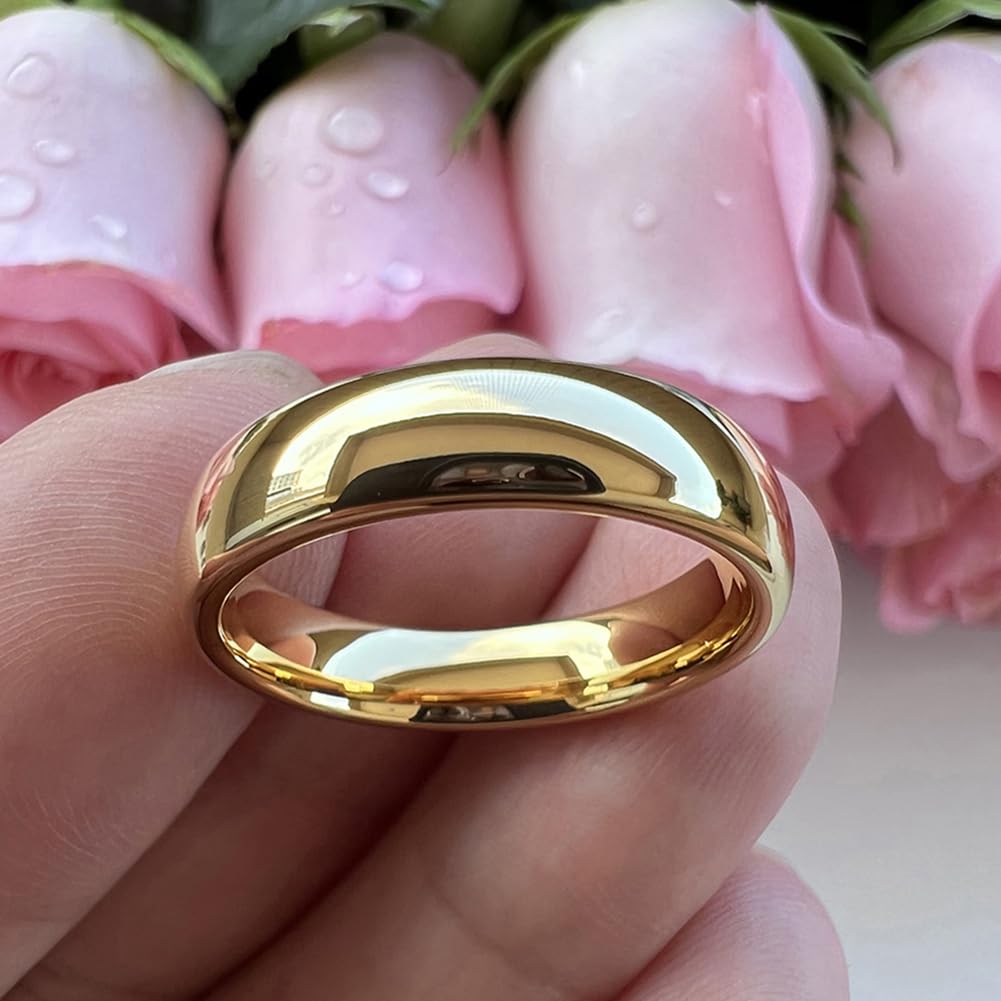 TUTISS 6mm Gold Tungsten Rings for Men Women Engagement Wedding Bands Domed Polished Comfort Fit Size 13