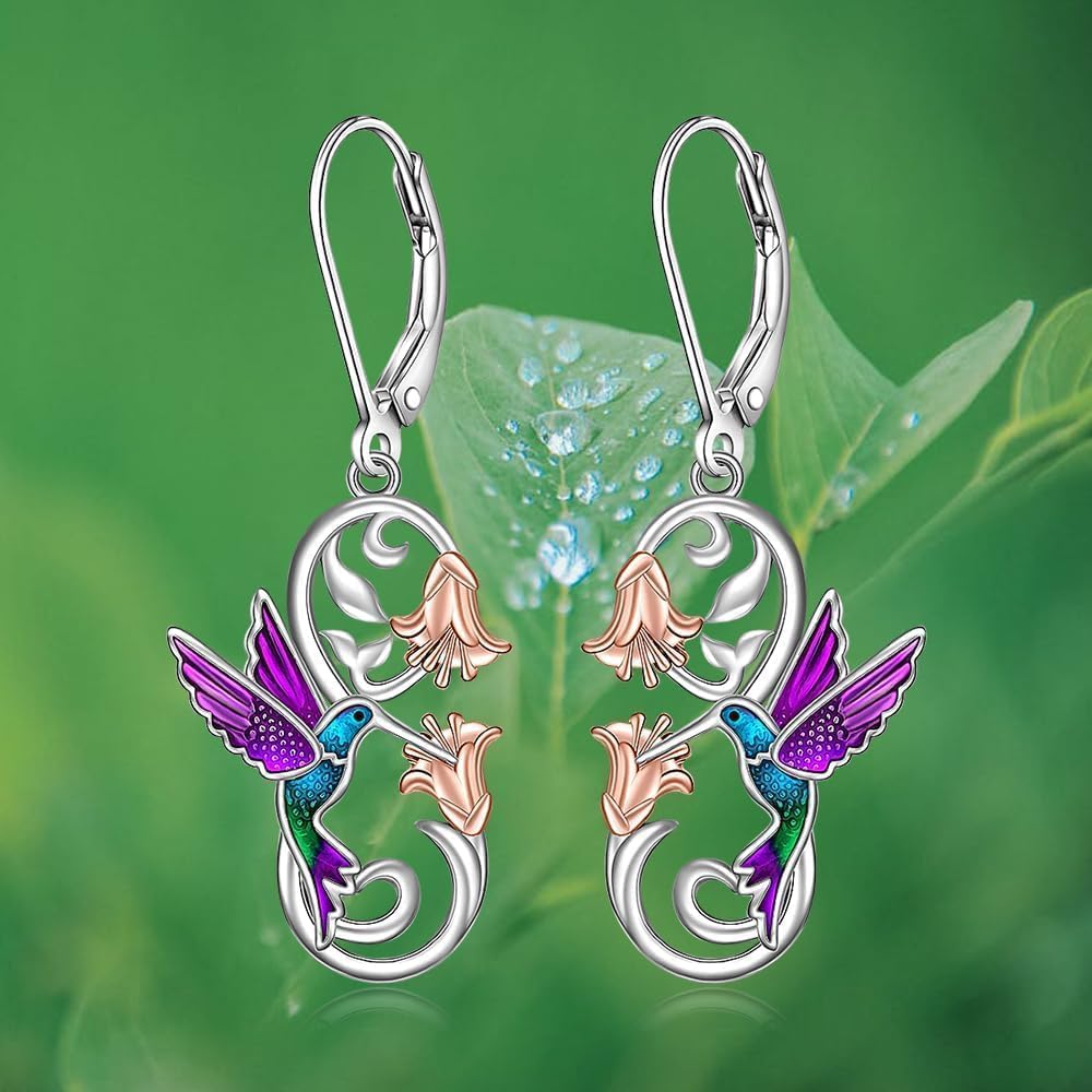 925 Sterling Silver Hummingbird Earrings Bird Flower Earring for Women Mothers Day Christmas Jewelry Gifts for Women