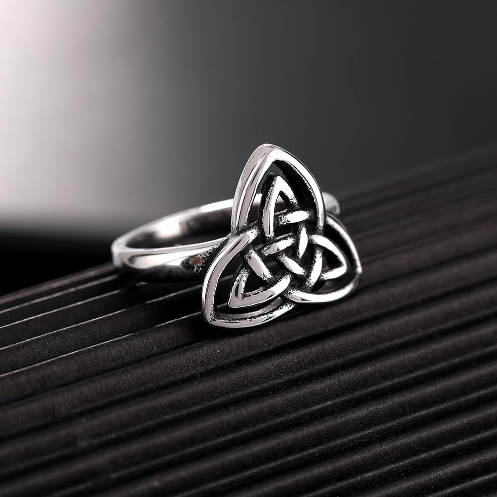 YWMAN Celtic Knot Rings for Women, Stainless Steel Triquetra Trinity Ring, Witches Knot Irish Jewelry Gift (12)