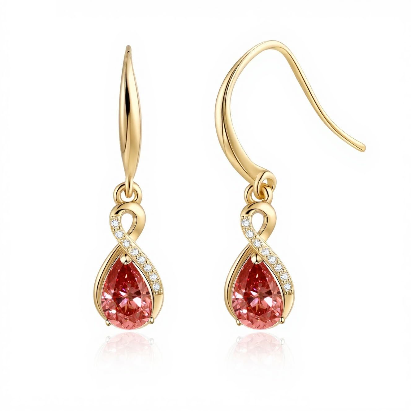 Infinity Birthstone Earrings 18K Gold Plated 925 Sterling Silver Teardrop Infinity Drop Dangle Earrings Garnet Jewelry Birthday Gifts for Women Her Mother Wife