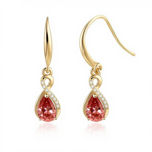 Infinity Birthstone Earrings 18K Gold Plated 925 Sterling Silver Teardrop Infinity Drop Dangle Earrings Garnet Jewelry Birthday Gifts for Women Her Mother Wife