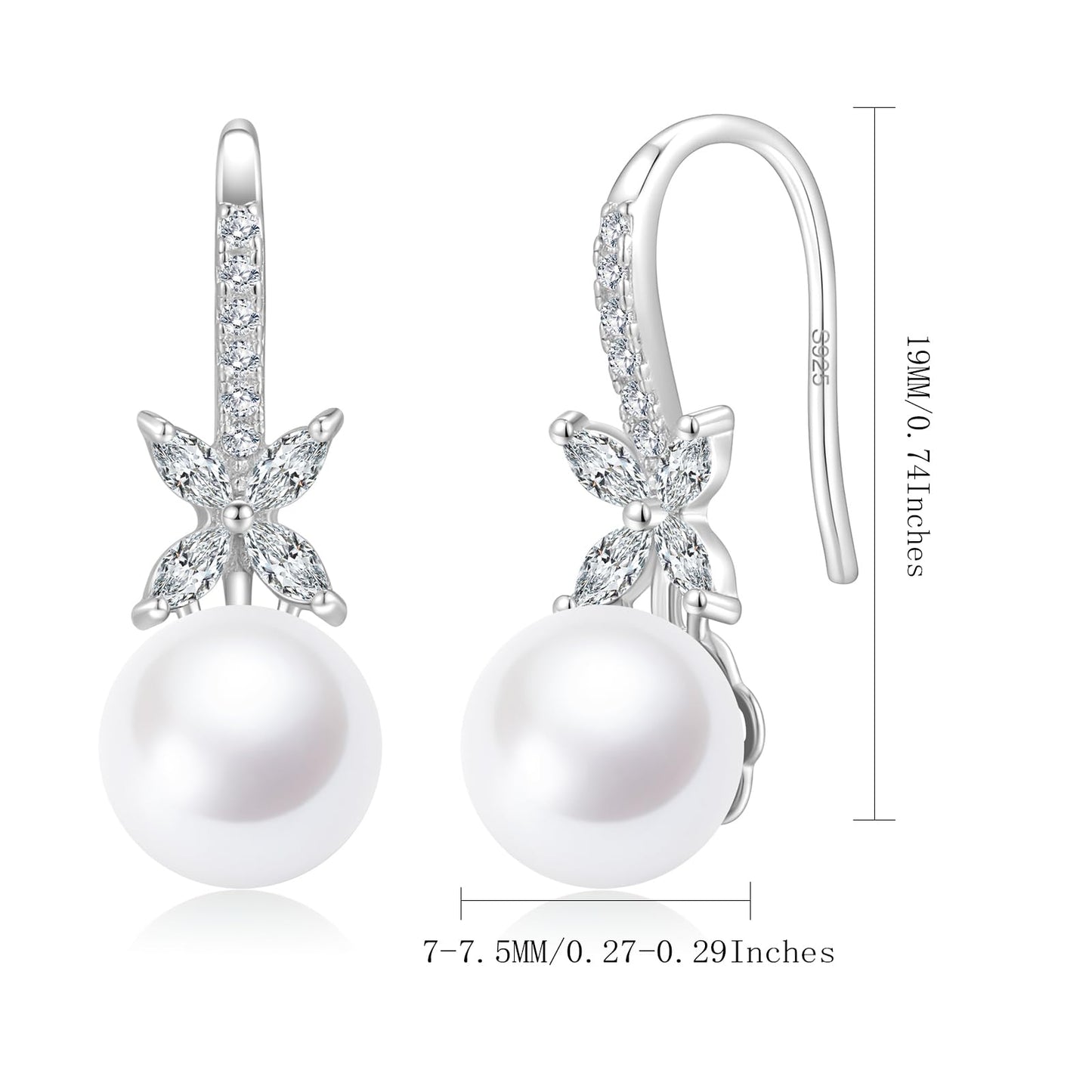 BAMIKI Pearl Drop Earrings for Women - 925 Sterling Silver 18k Gold Plated Hypoallergenic White Freshwater Cultured Pearls Ear Hook Earrings with Cubic Zirconia Jewelry Gifts for Mother Wife