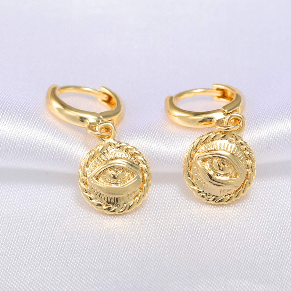 Evil Eye Dangle Drop Hoop Earrings With Small Charm 18K Gold Plated Vintage Huggie Hoops Elegant Dangling Jewelry for Women