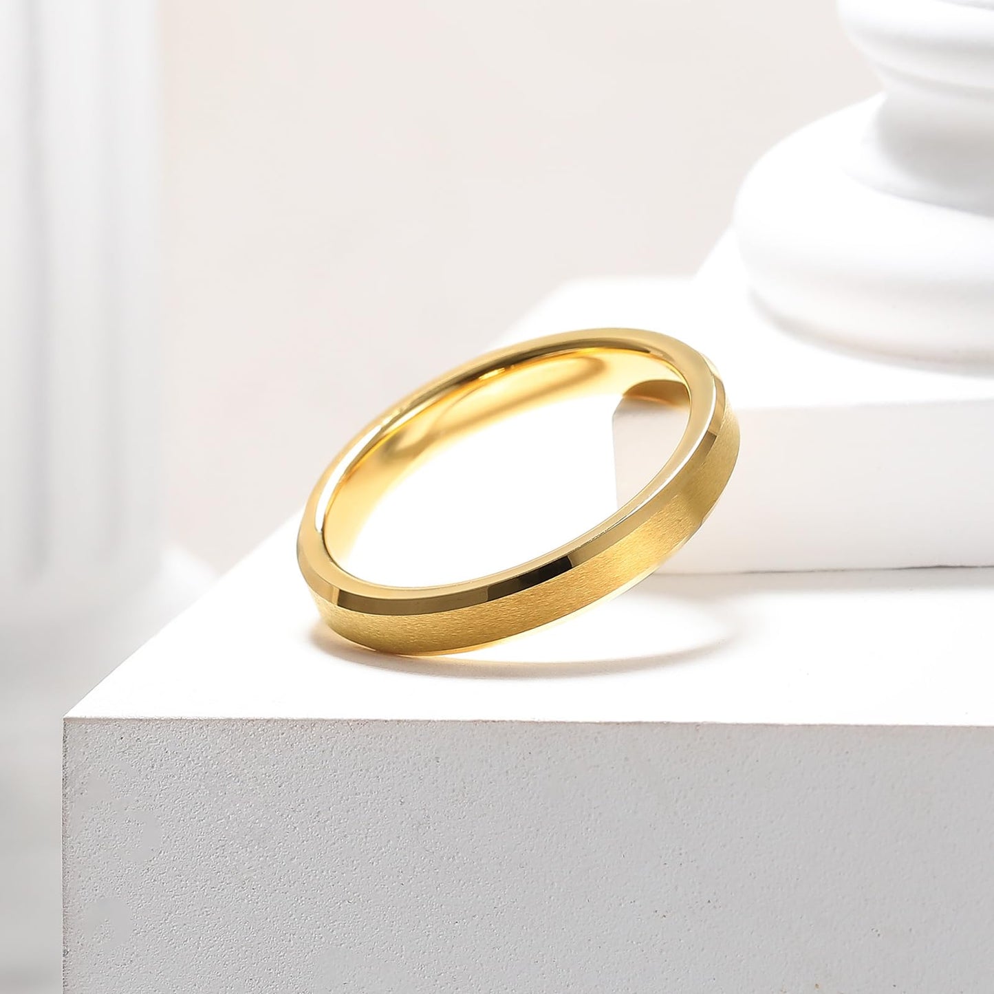 King Will 4mm Gold Tungsten Wedding Band Basic Wedding Ring For Men with Brushed Matte Surface Beveled Polished Edge Comfort Fit 6