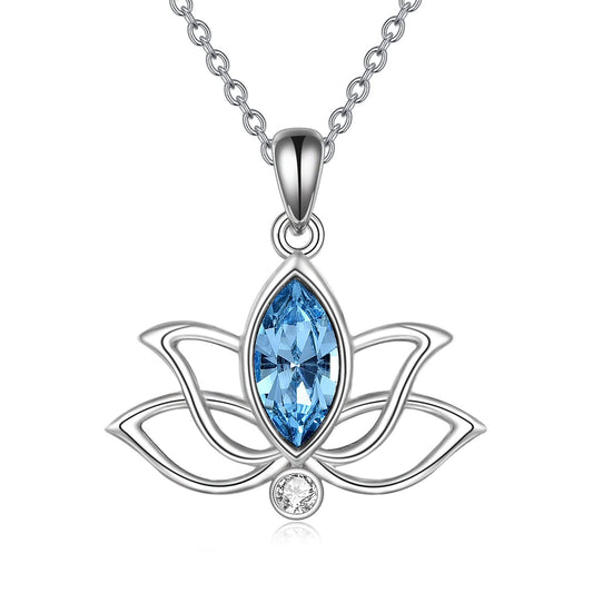 YFN Lotus Necklace for Women Sterling Silver Crystal Lotus Flower Pendant Necklace Yoga Jewelry Gifts for Women
