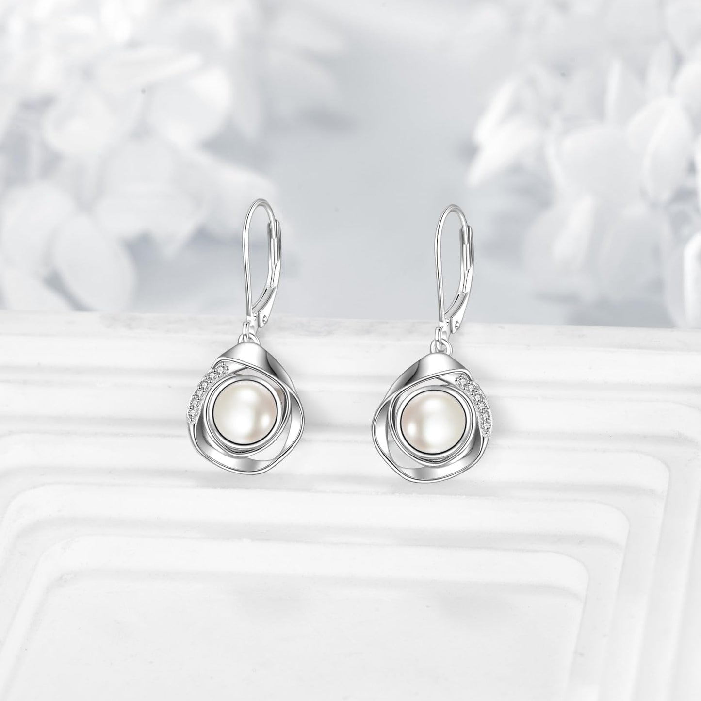 VONALA Pearl Leverback Earrings 925 Sterling Silver Dangle Drop Pearl Jewelry Gifts for Women (White Pearl)