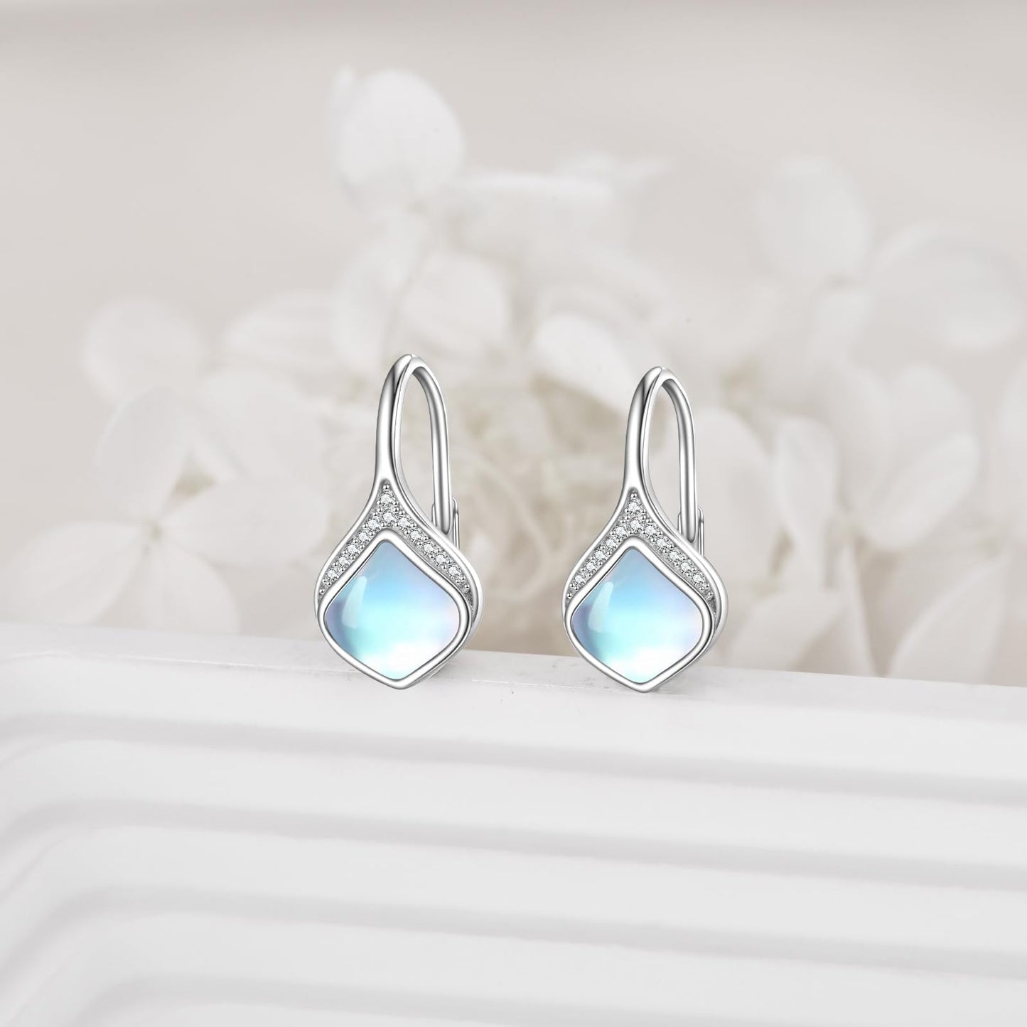 Moonstone Drop Earrings Sterling Silver Moonstone Teardrop Leverback Earrings Cubic Zirconia Dangle Jewelry Christmas Gifts For Women