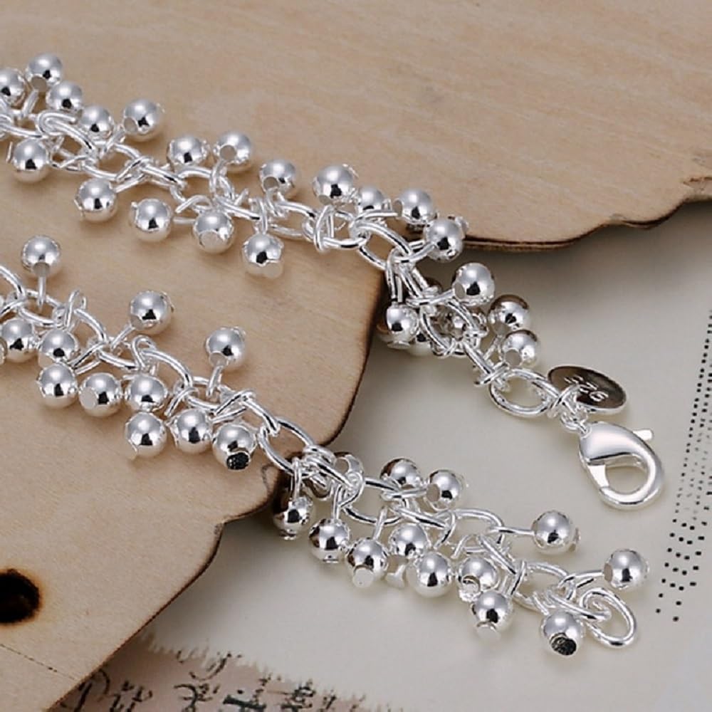 OSIRIDEH2 Bell Bracelet 925 Sterling Silver Bells Sounds Bead Chain Bracelet for Women Wedding Engagement Party Jewelry Jingling Bracelets (bracelet-02)