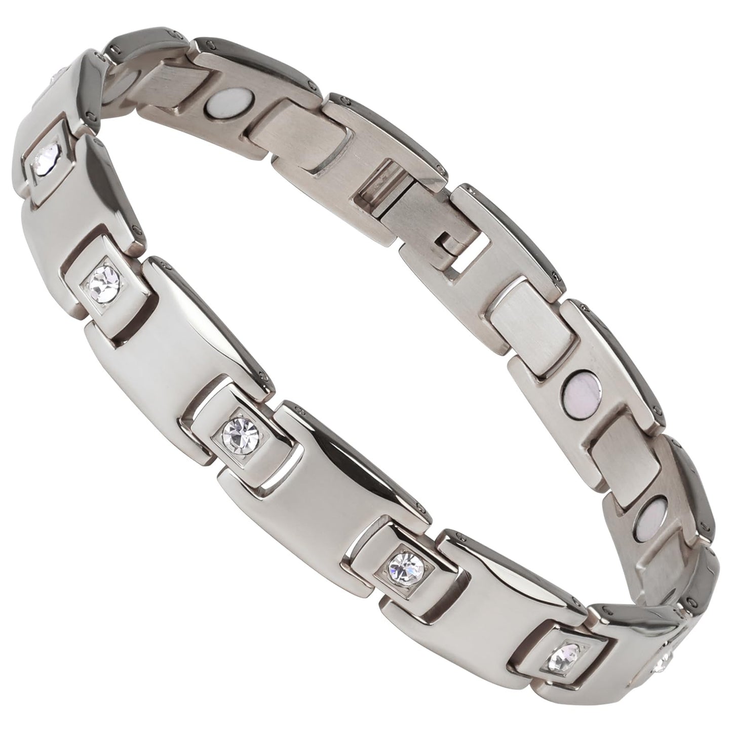 Women's Ultra Strength Magnetic Bracelet, Stainless Steel Magnetic Bracelets for Women, Adjustable Length with Sizing Tool Fashion Accessories, Therapy Jewelry with Gift Box (Silver)