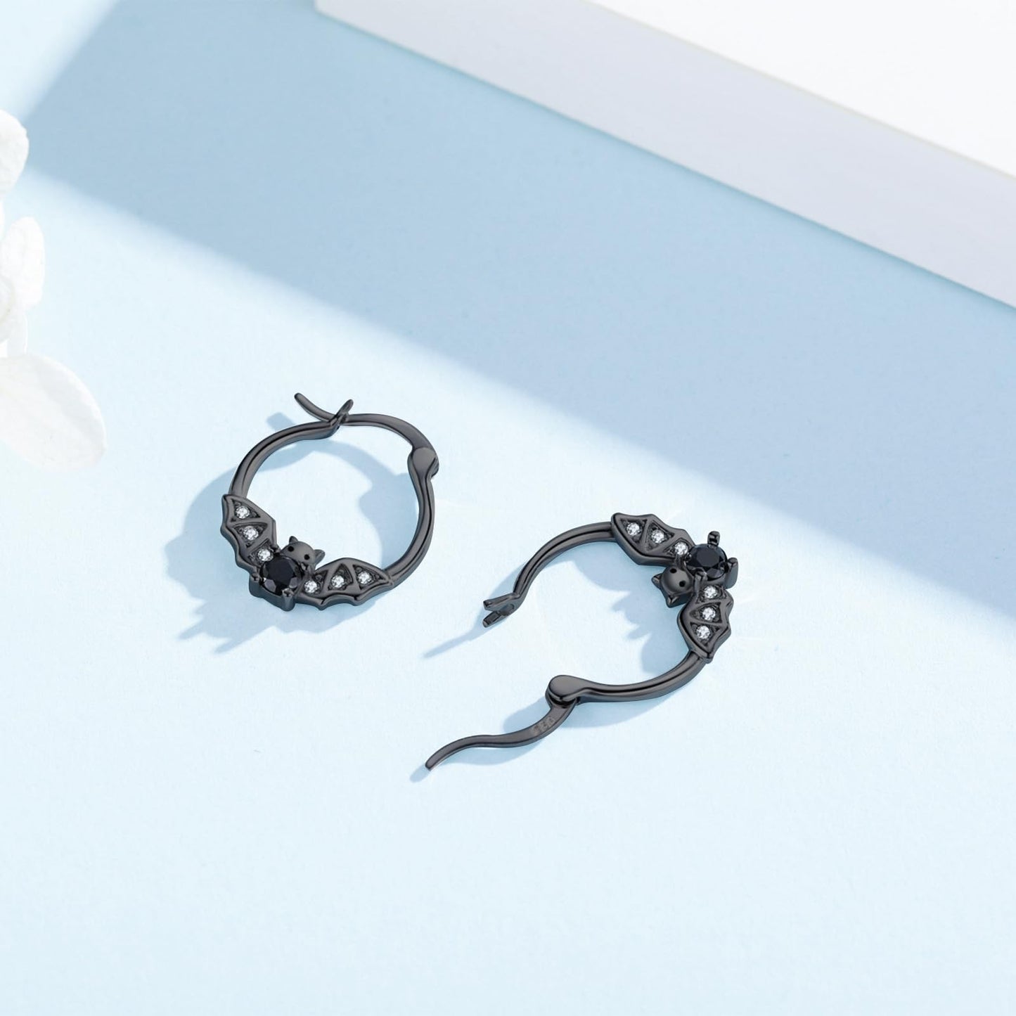 Black Bat Earrings 925 Sterling Silver Hypoallergenic Small Animal Huggie Hoop Earrings for Sensitive Ears Gothic Bat Jewelry Halloween Gifts for Women Daughter