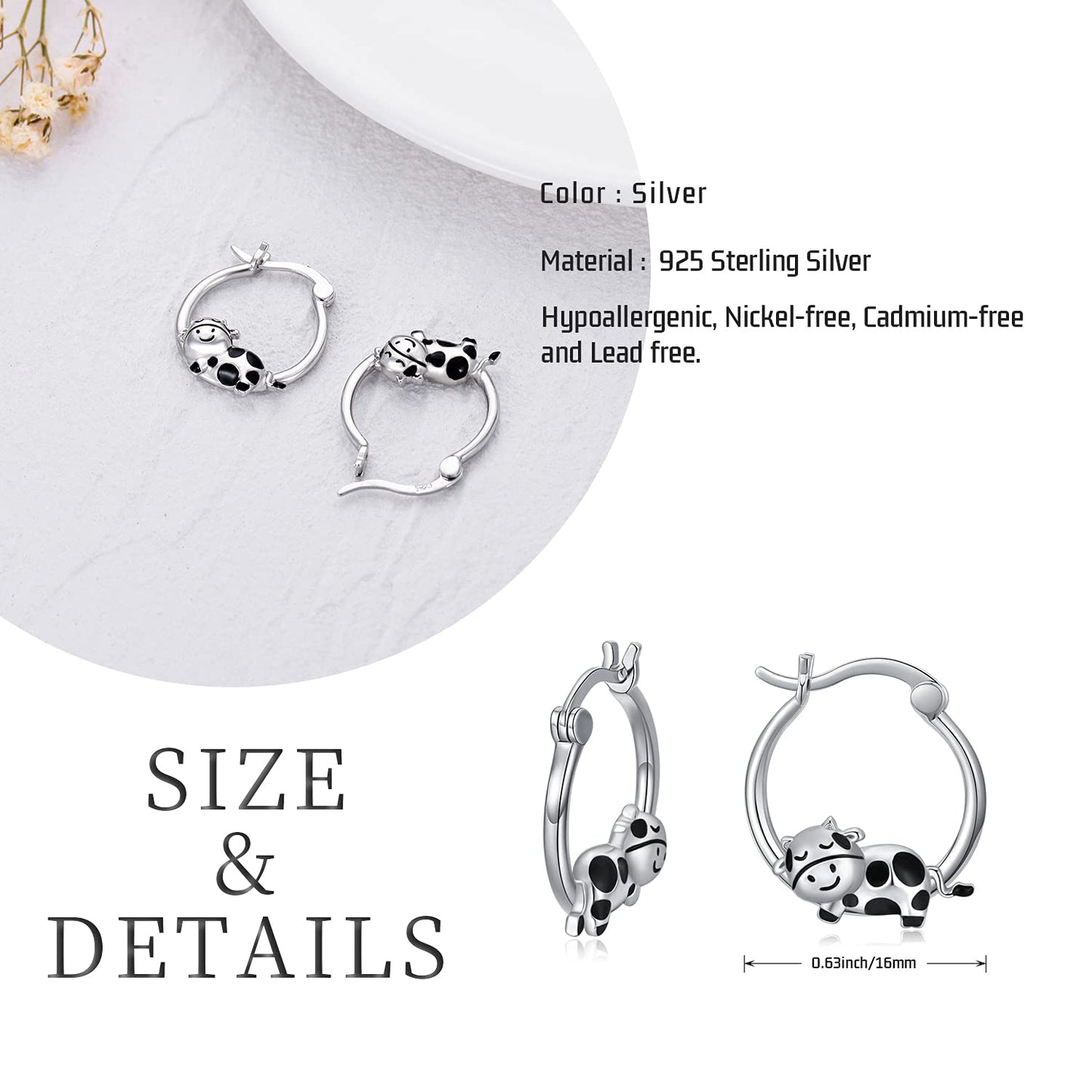 Cow Earrings for Women Girls 925 Sterling Silver Cute Animal Cow Huggie Hoop Earrings for Sensitive Ears Milk Cow Jewelry Graduation Gifts for Women Daughter Her