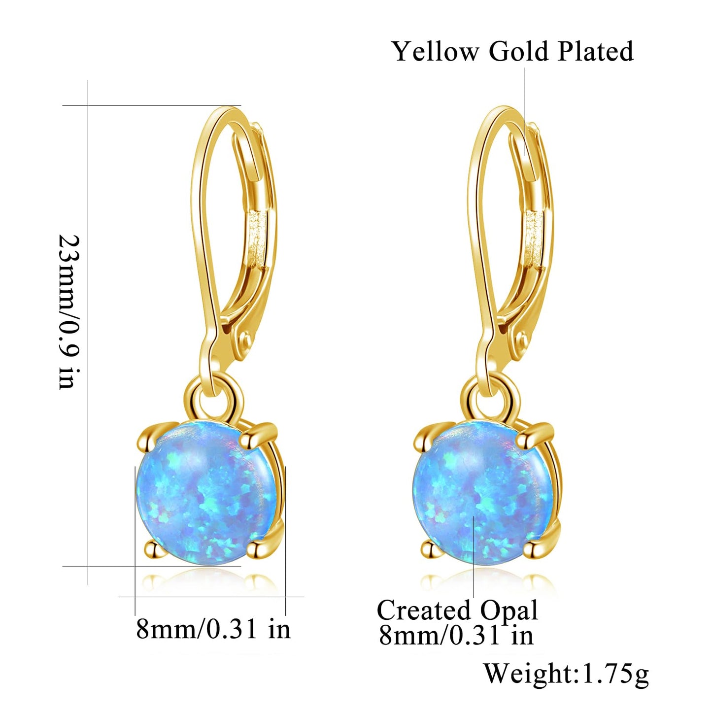 CiNily Gold Dangle Earrings for Women, Blue Fire Opal Leverback Earrings 14K Yellow Gold Plated Drop Opal Jewelry