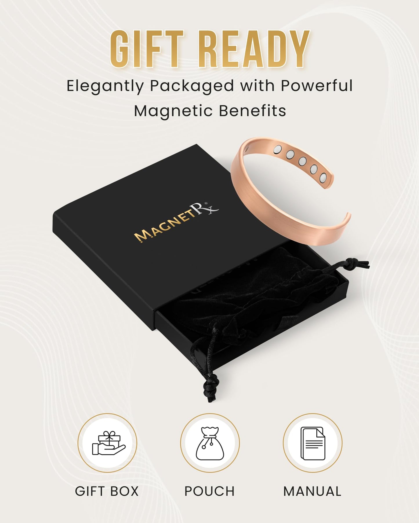 MagnetRX® Magnetic Copper Bracelet Cuff – Elegant Pure Copper Bangle – Unisex Magnetic Bracelets for Men & Women (Small)