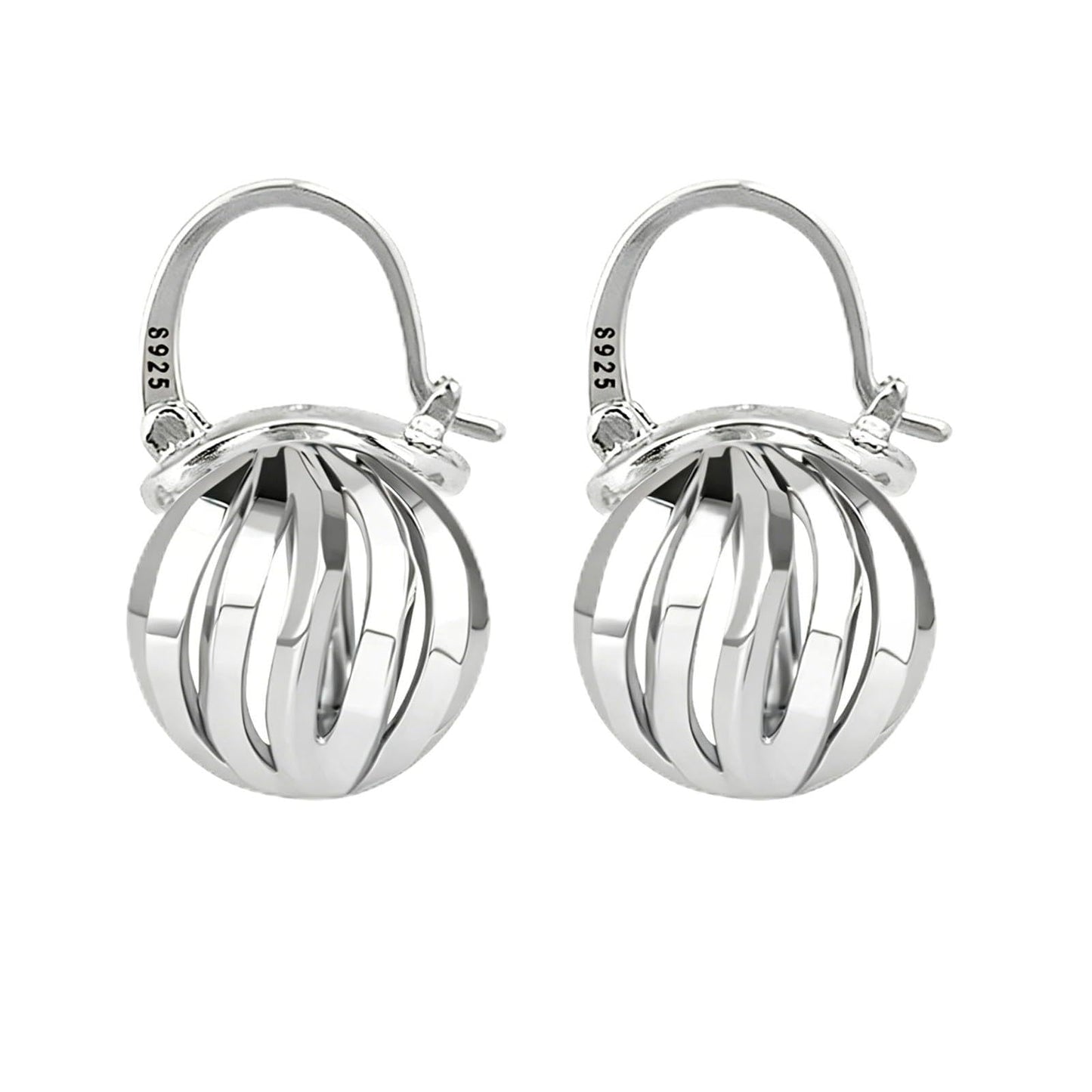 OwMell Elegant 925 Sterling Silver Pearl Drop Earrings Dangle Stud Silver Plated Earrings for Women Large Size 12mm - Hollowed Ball Silver