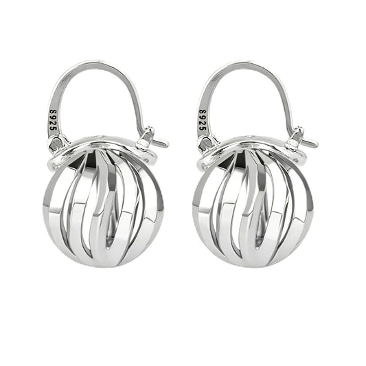 OwMell Elegant 925 Sterling Silver Pearl Drop Earrings Dangle Stud Silver Plated Earrings for Women Large Size 12mm - Hollowed Ball Silver