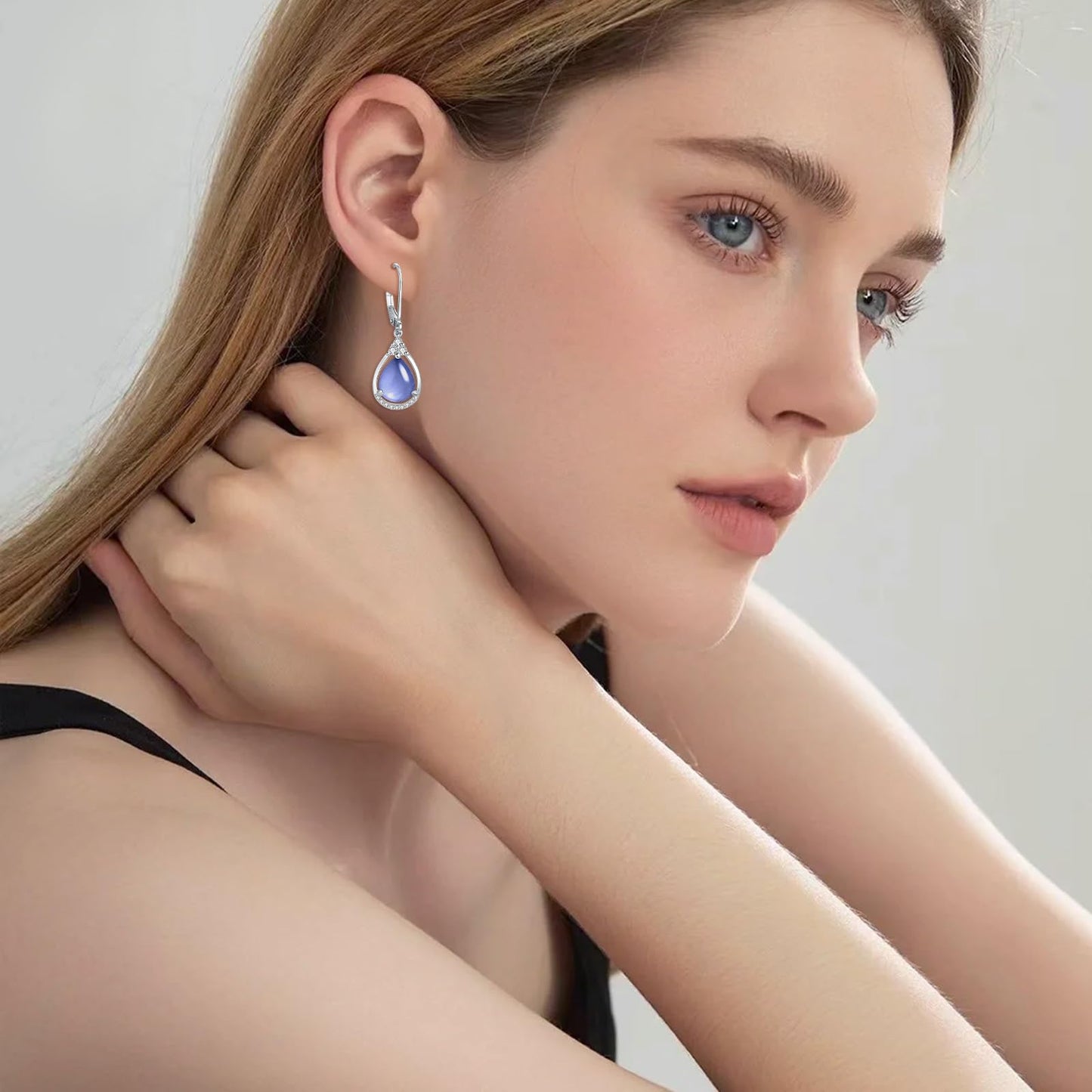 Green Earrings Sterling Silver Leverback Teardrop Dangles Earring Jewelry Christmas Gifts for Women