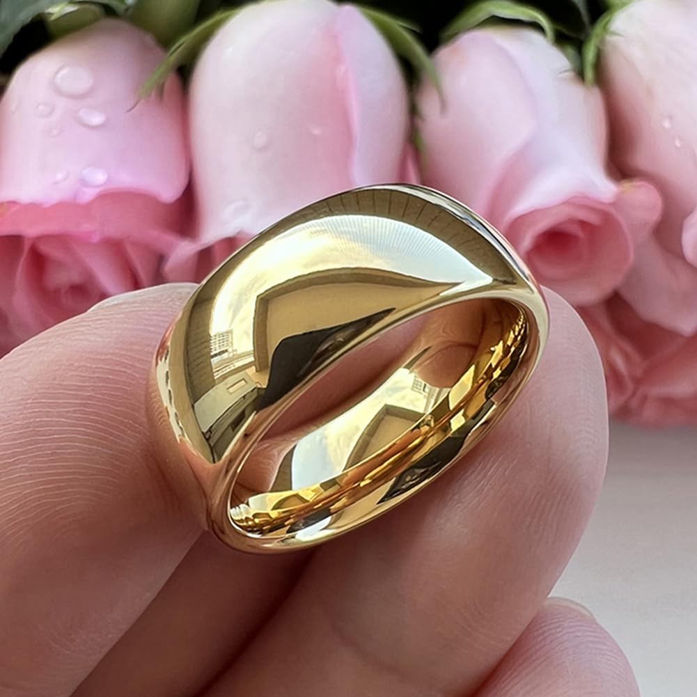 TUTISS 8mm Gold Tungsten Rings for Men Women Engagement Wedding Bands Domed Polished Comfort Fit Size 15