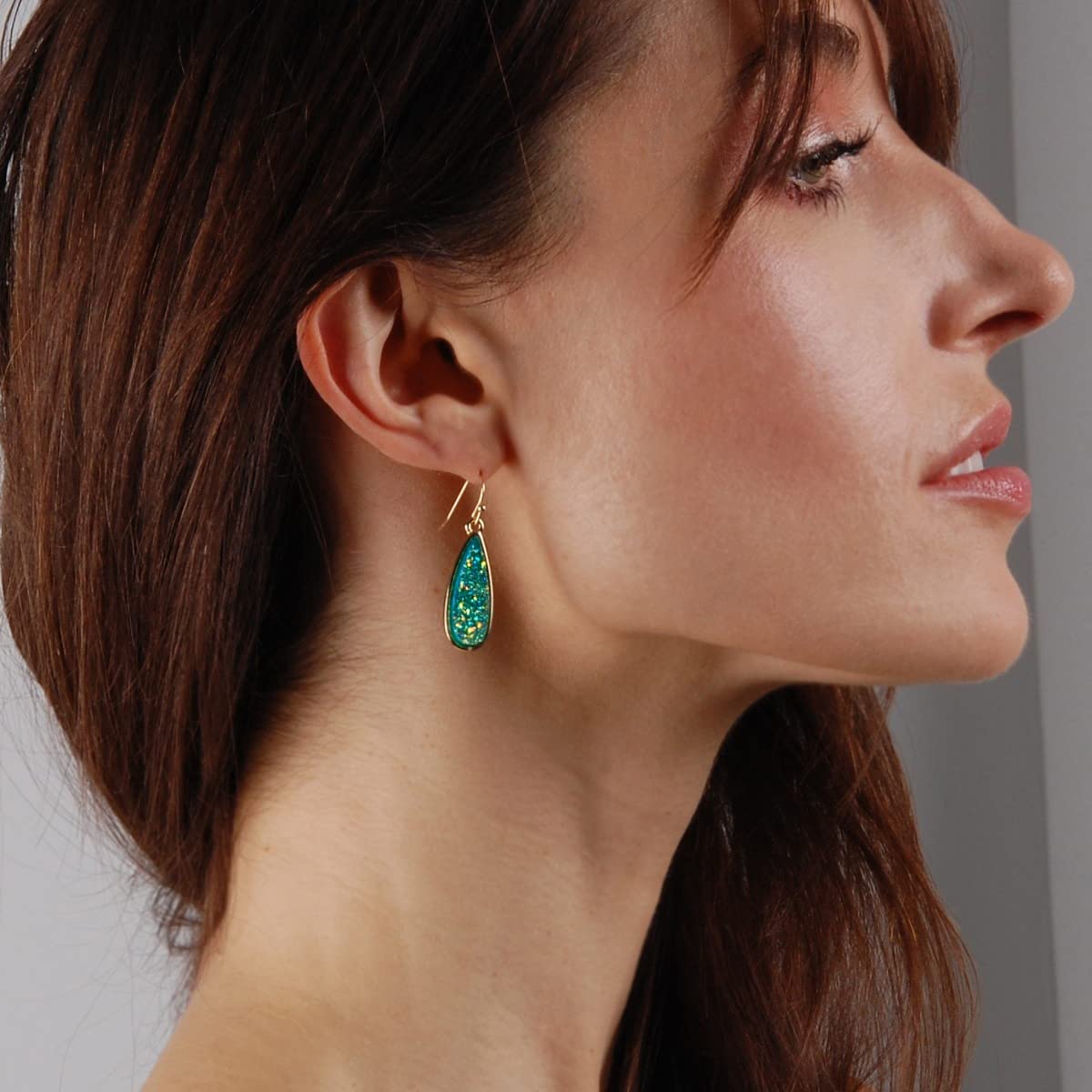 Simulated Druzy Drop Dangles - Sparkly Long Teardrop Dangly Earrings for Women, Gold Tone - Blue Green Stone