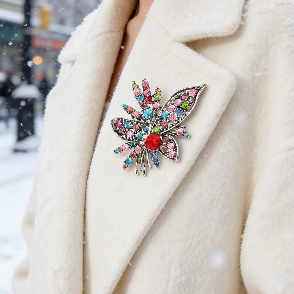 Rhinestone Sunflower Brooch Pin for Women Red Black Purple Large Flower Broochs Snowflake Brooch Marquise Wreath Brooches Jewelry (Color brooch E)