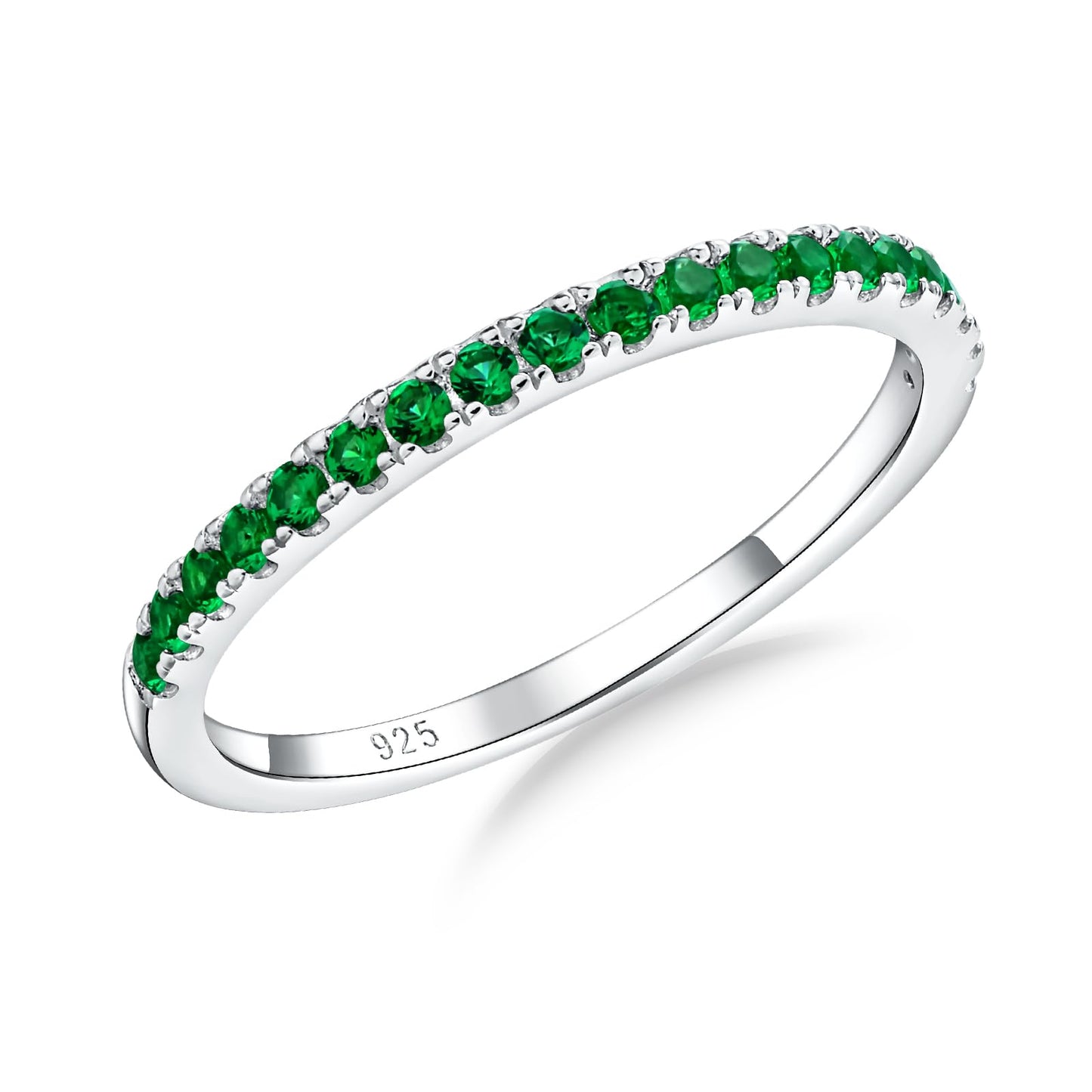 AGRULE Emerald Eternity Band Silver Wedding Rings Men Women Sterling Silver Created May Birthstone Rings 0.3 Carat Green Stone Stackable Cocktail Ring Size 6