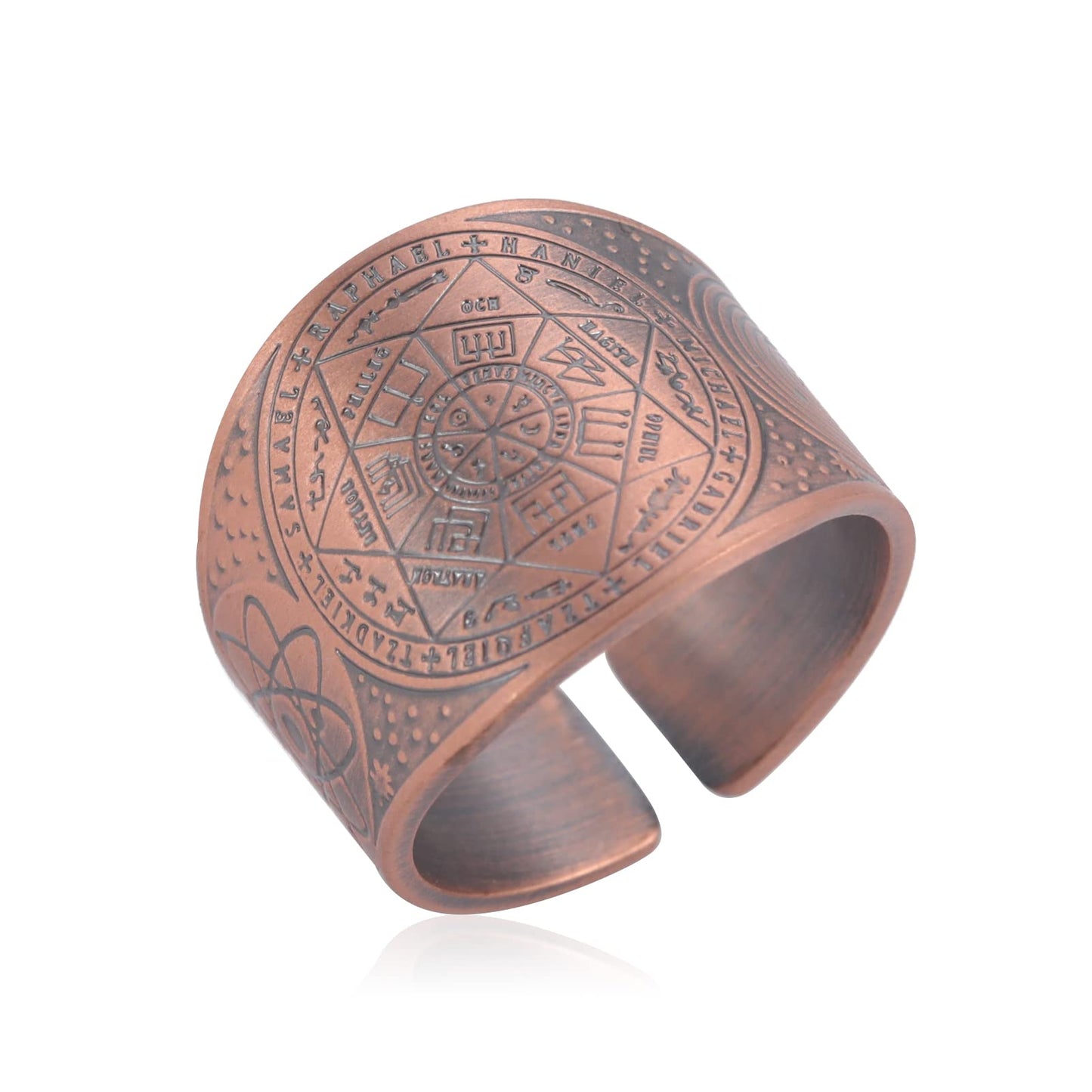 Amaxer Seven Archangels Ring for Men Copper The Seal Of Solomon Tetragrammaton Archangels Protection Ring Statement Band for Men Women (19mm-dark pink)