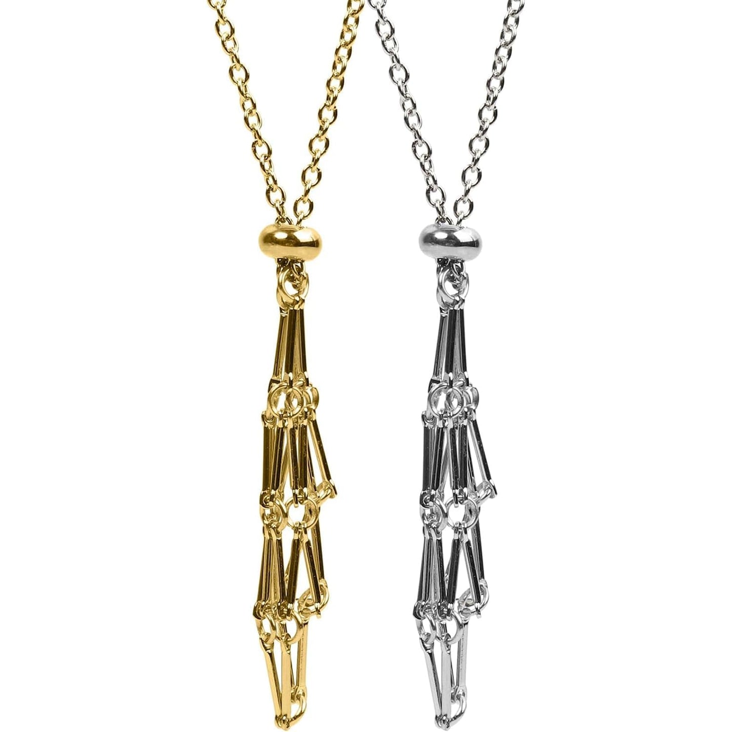VLIEGEN Crystal Holder Necklace, Stainless Steel Cage for Stone Adjustable Natural Crystal Cage Holder, Quartz Natural Gemstone Jewelry for Women Men (GoldSilver-Small)