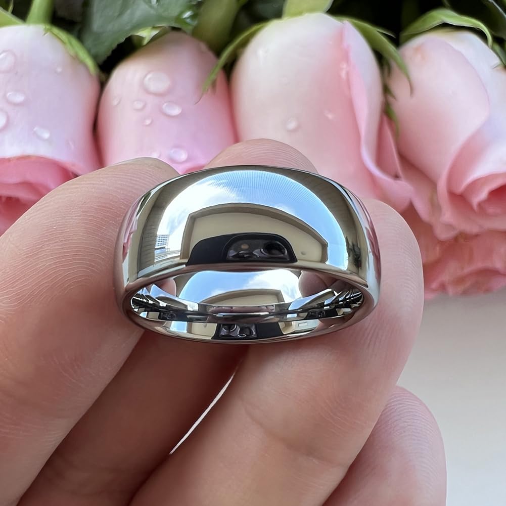 TUTISS 8mm Tungsten Rings for Men Women Engagement Wedding Bands Domed Polished Comfort Fit Size 11