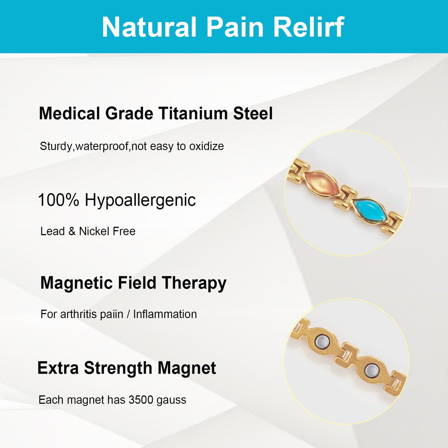 EnerMagiX Magnetic Bracelets for Women, Gold Stainless Steel Magnetic Bracelet, Fashion Magnetic Jewelry (0092G1)