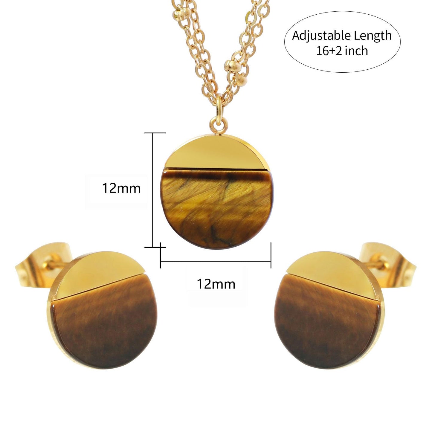 TaYolnFaSo Natural Tiger Eye Jewelry Set for Women 18K Gold Plated Tiger Eye Stud Earrings Double Chain Necklace Set Dainty Jewelry Gift