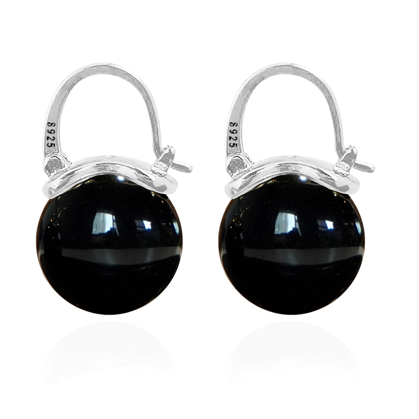OwMell Elegant 925 Sterling Silver Pearl Drop Earrings Dangle Stud Gold Plated Earrings for Women Large Size 12mm - Onyx