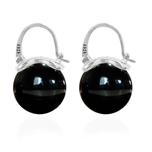 OwMell Elegant 925 Sterling Silver Pearl Drop Earrings Dangle Stud Gold Plated Earrings for Women Large Size 12mm - Onyx
