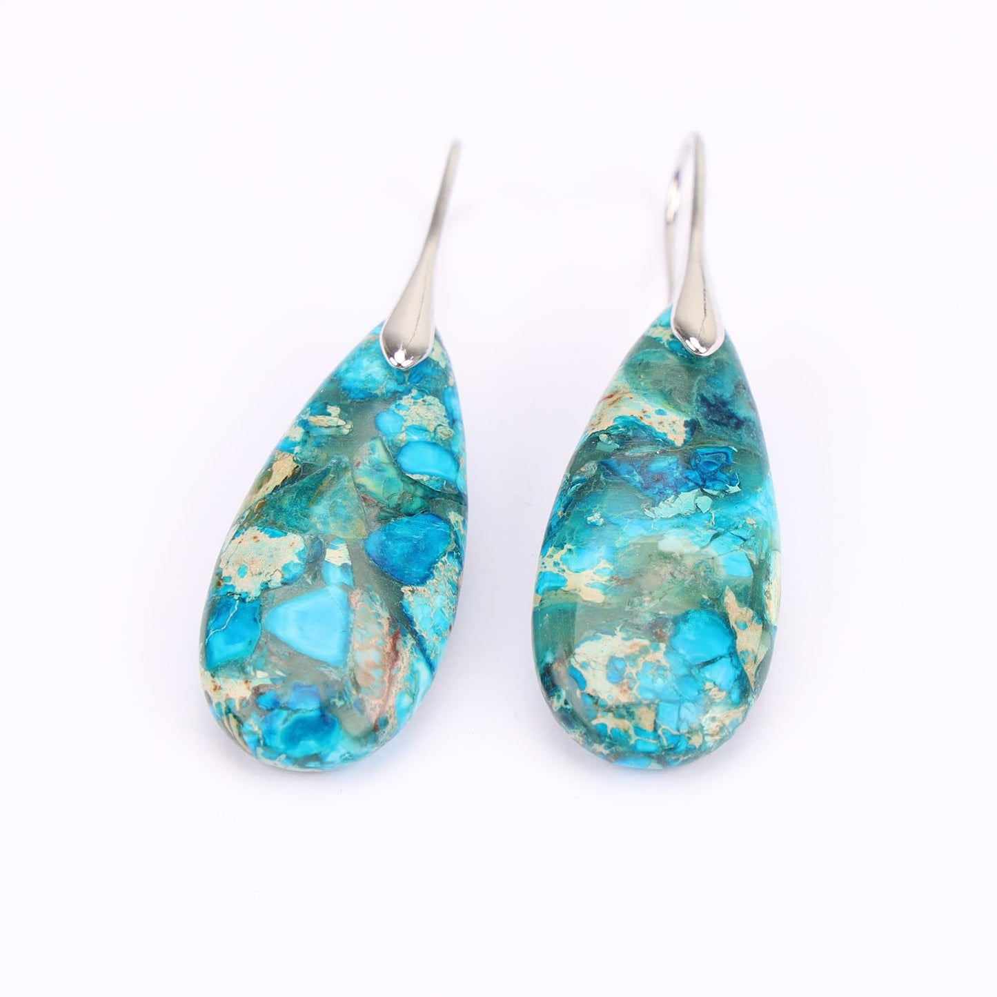 Lettarius Natural Crystal Healing Moon Stone Drop Earrings for Women Blue Sea Sediment Teardrop Birthstone Quartz Dangle Silver Plated Jewelry