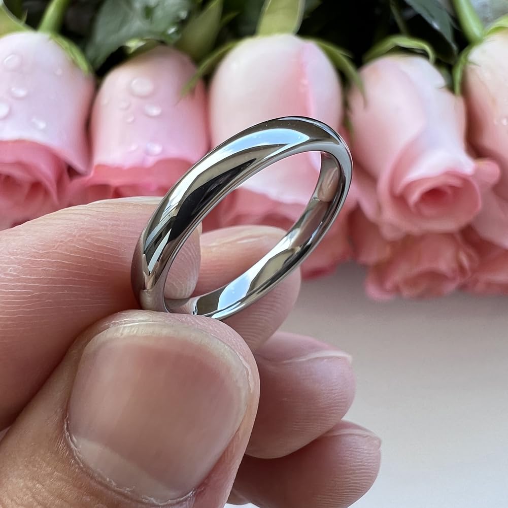 TUTISS 3mm Tungsten Carbide Rings for Women Men Engagement Wedding Bands Domed Polished Comfort Fit Size 10