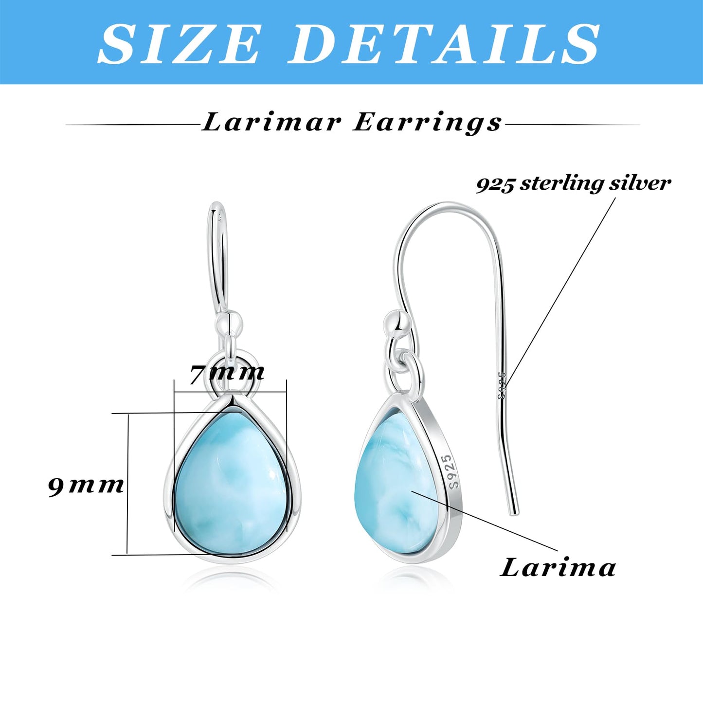 Larimar Dangle Earrings,925 Sterling Sliver Larimar Drop Dangle Earrings for Women