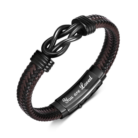 Love Knot Bracelet GIFS for Men - Handmade Braided Leather Bracelets Brown Leather Cuff Infinity Knot for Son Husband Boyfriend,Mens Christmas Birthday Gift