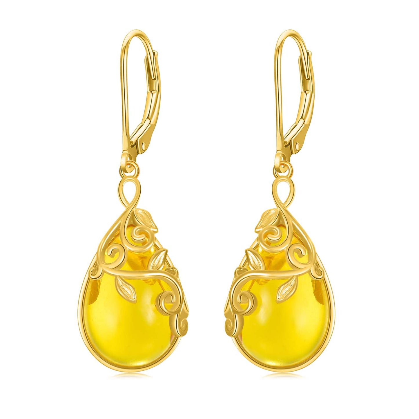 VONALA Amber Earrings 925 Sterling Silver Filigree Leaf Leverbak Earrings Teardrop Drop Dangle Dangling Earrings Jewelry Gift for Women