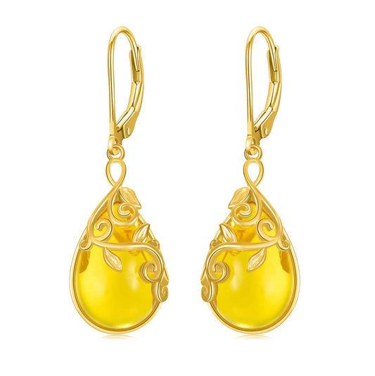 VONALA Amber Earrings 925 Sterling Silver Filigree Leaf Leverbak Earrings Teardrop Drop Dangle Dangling Earrings Jewelry Gift for Women
