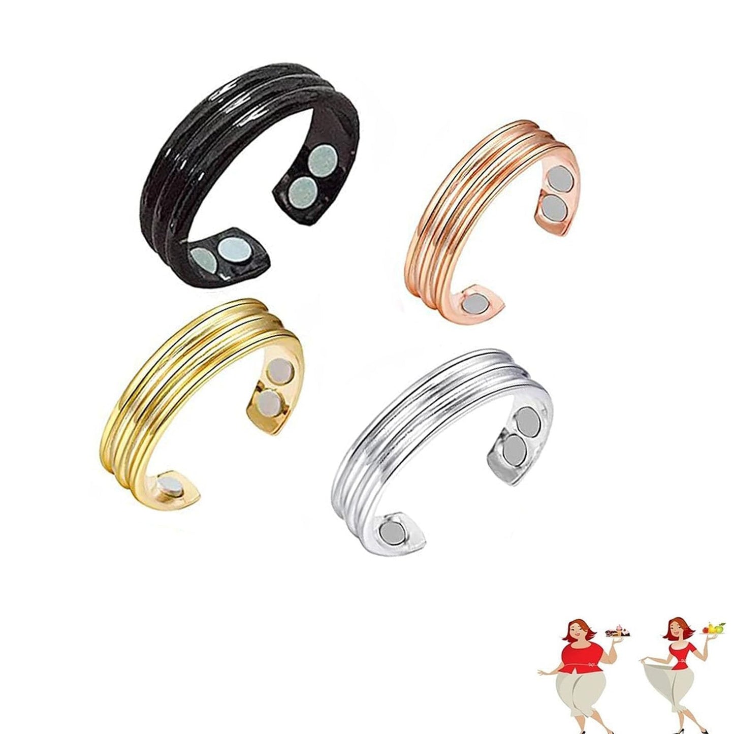 tanguan Auvulis Migraine Ring，Stainless Steel Adjustable Rings Lymphatic Vitality Magneti Rings for Women Men Anti Snoring Ring Migraine Relief Jewelry (Black&Gold&Silver&Rose gold)