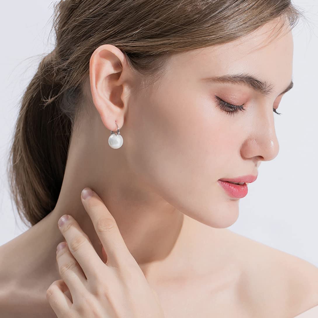 Pearl Earrings for Women 14K Gold Plated Hypoallergenic Pearl Earrings 5A Cubic Zirconia Dangle Earrings Elegant Jewelry (3-Silver)
