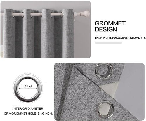 MIULEE Blackout Curtains - 100% Thermal Insulated Grey Linen Texture Drapes | 52x120 Inch (2 Panels)